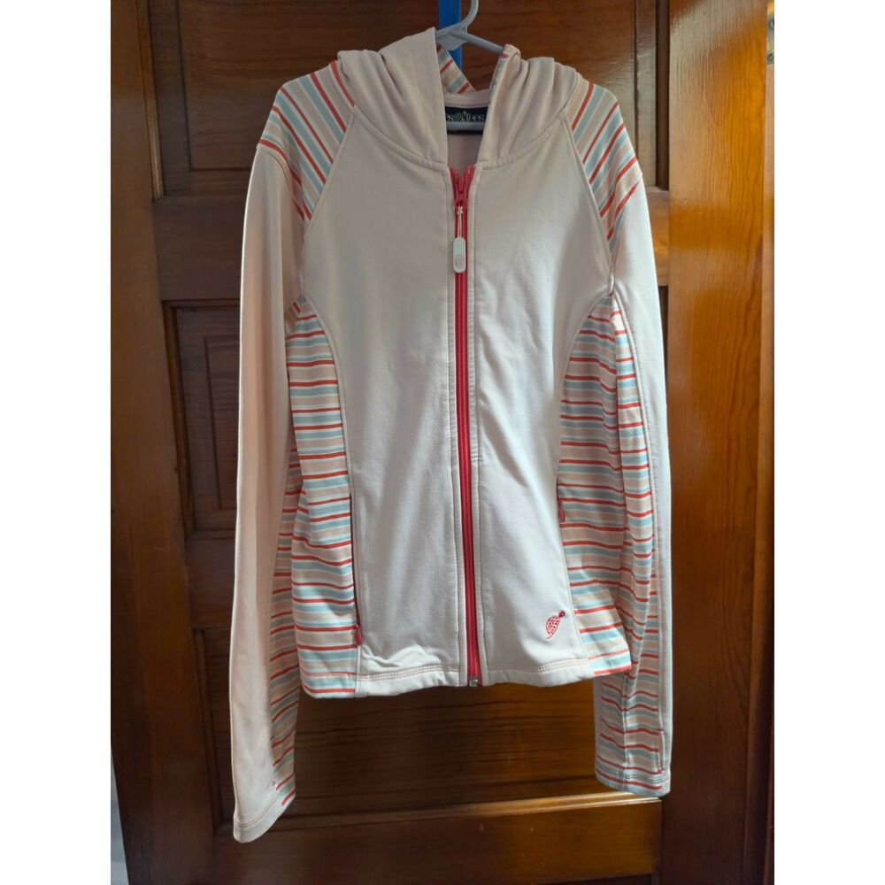 Turtles & Tees Girls Zip Up Hoodie Size 10-12 Pink Striped Full Zip Jacket